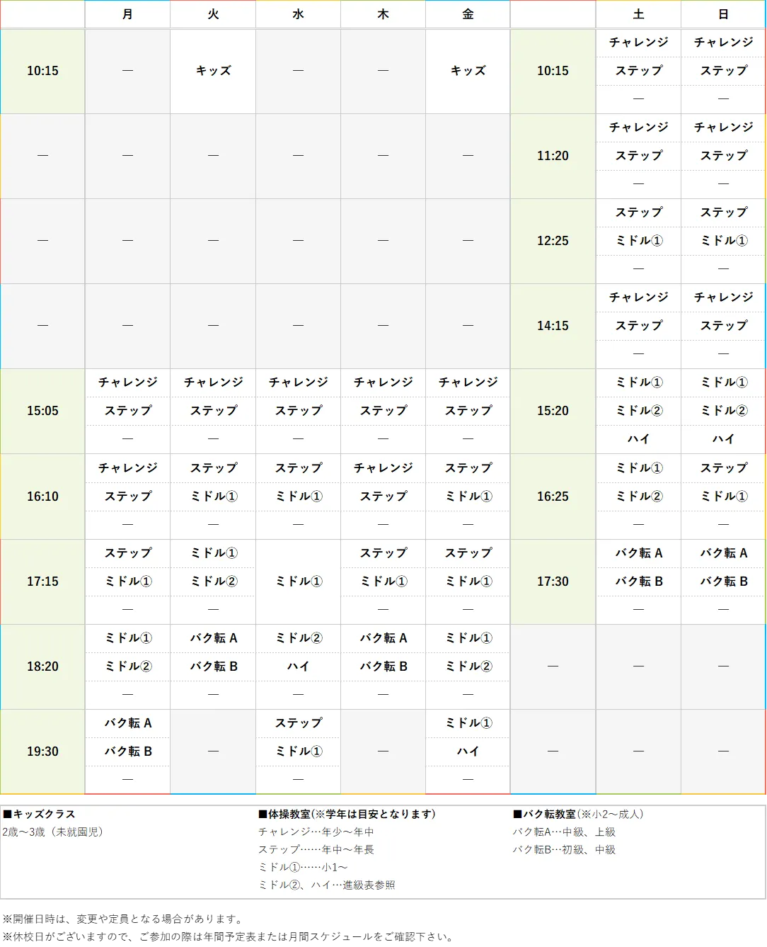 週間スケジュール