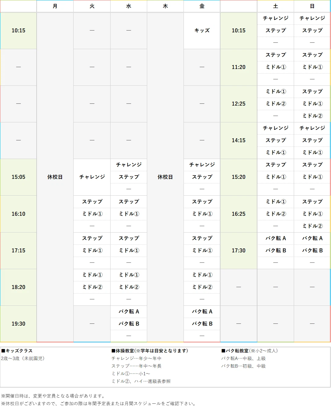 週間スケジュール
